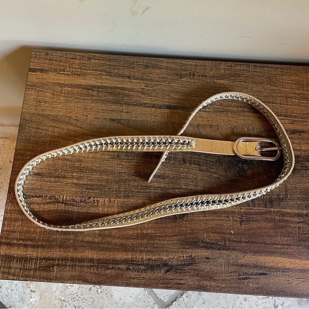 Nine West Metallic Gold Tone  Synthetic Leather Chain Belt M